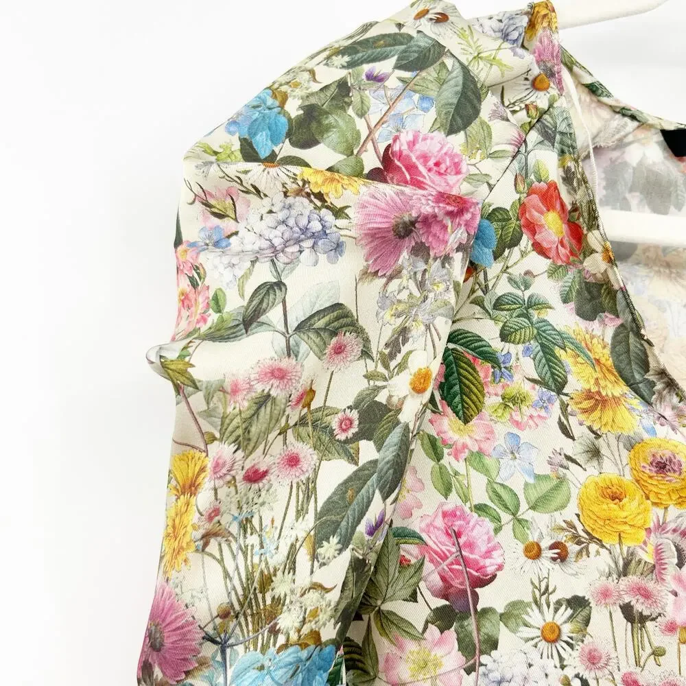 Zara Womens Cottagecore Spring V-Neck Puff Long‎ Sleeve Floral Blouse Size XS